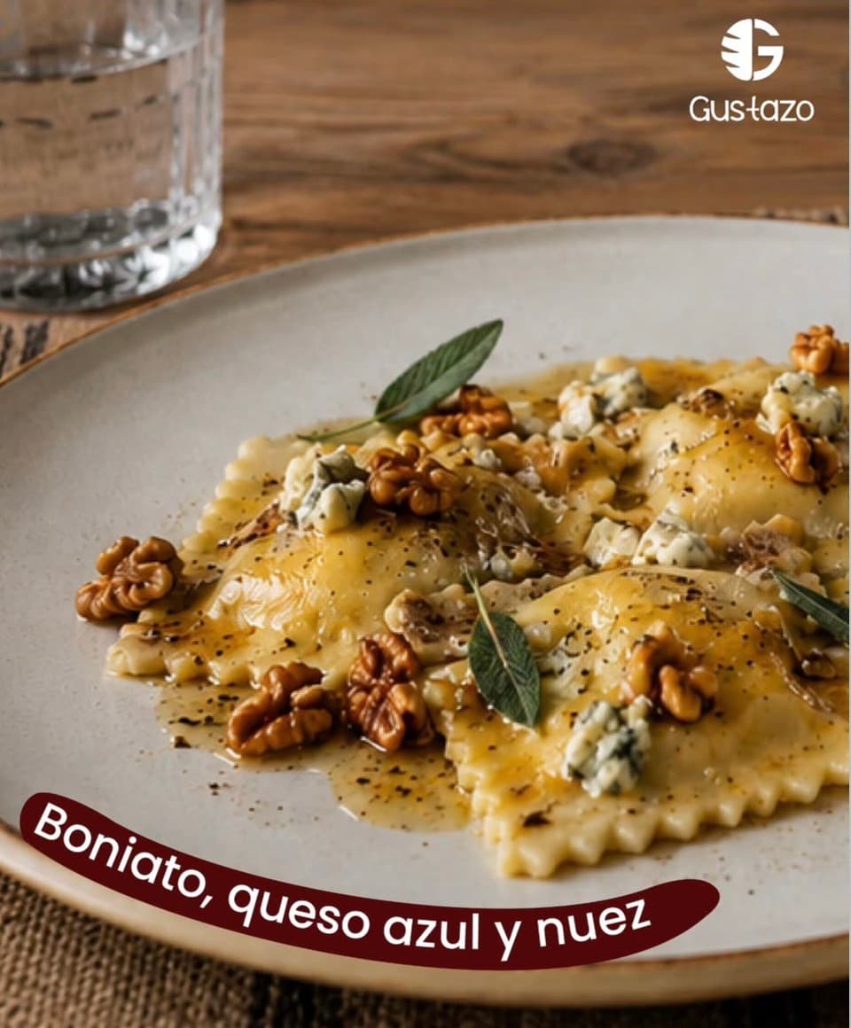 Ravioles de Boniato, Queso Azul y Nuez